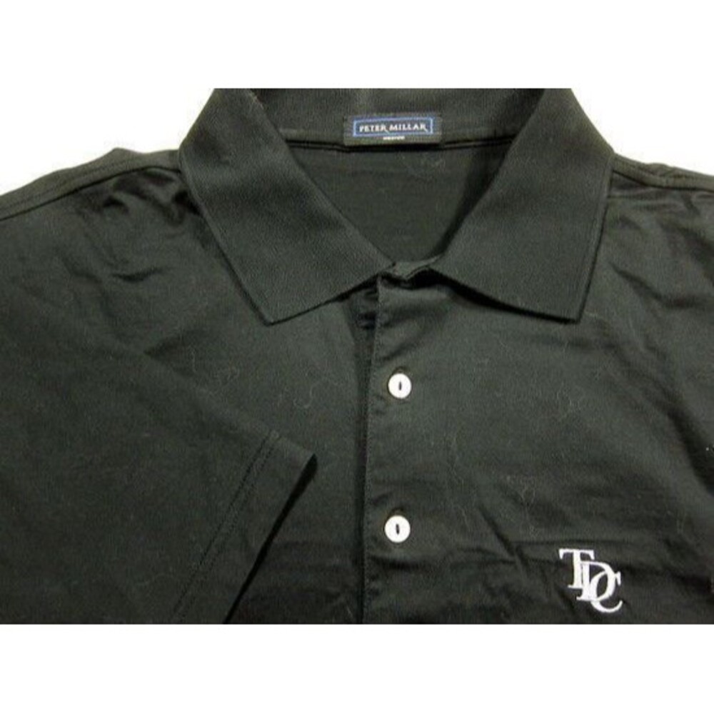 NEW Peter Millar Solid Black Cotton Golf Polo Shirt M Dominion Club Logo